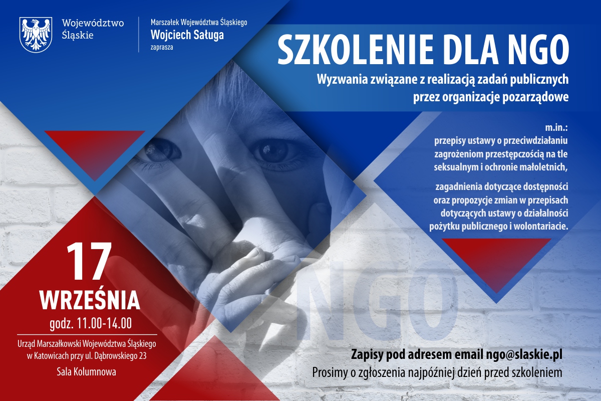 Plakat promocyjny dot. bezpłatnego szkolenia dla NGO, które odbędzie się 17 września.