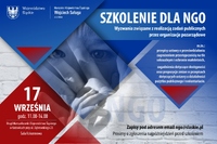 Plakat promocyjny dot. bezpłatnego szkolenia dla NGO, które odbędzie się 17 września.