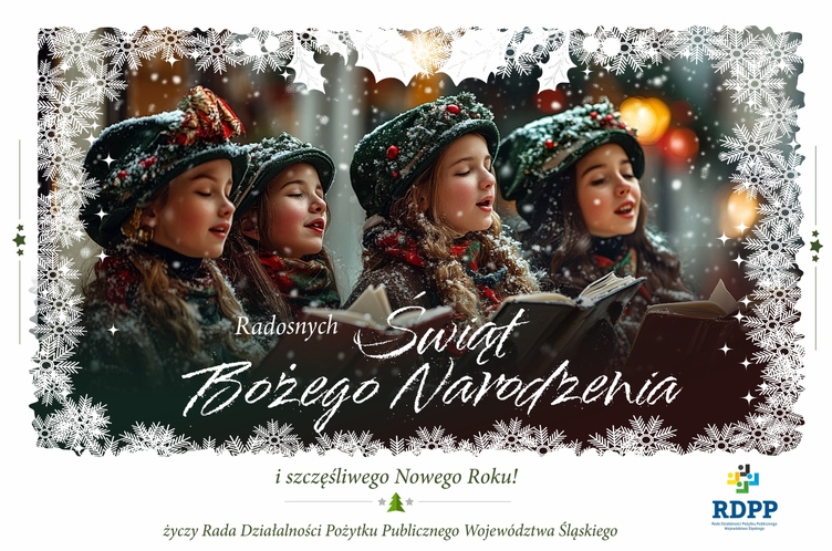 Kartka świąteczna z życzeniami Radosnych Świąt Bożego Narodzenia i szczęśliwego Nowego Roku życzy Rada Działalności Pożytku Publicznego Województwa Śląskiego